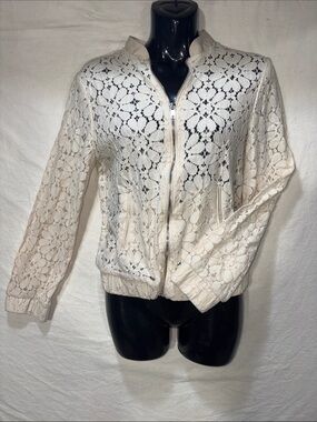 Lipslide Cream Lace Bomber Jacket. Size - M